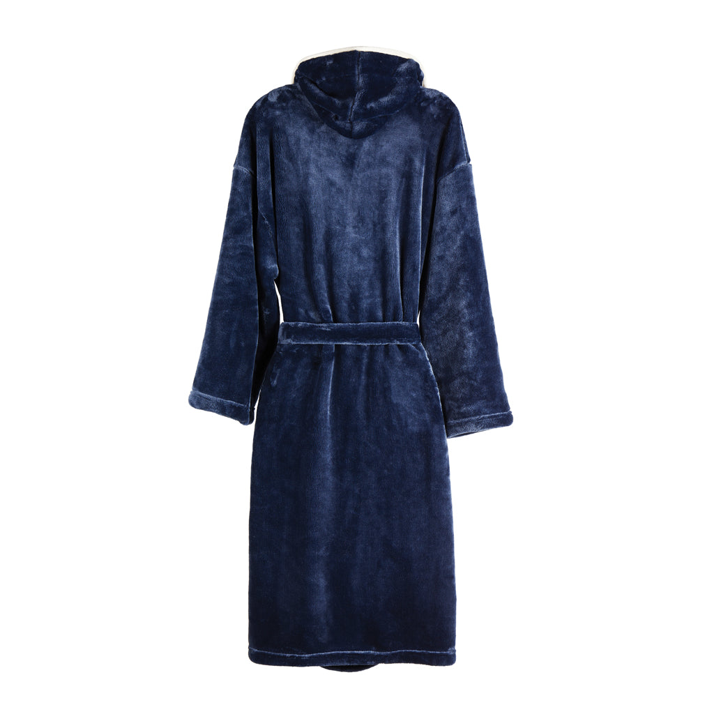 VINGA Louis Luxus Plüsch GRS rPET Bademantel Größe L/XL – navy blau