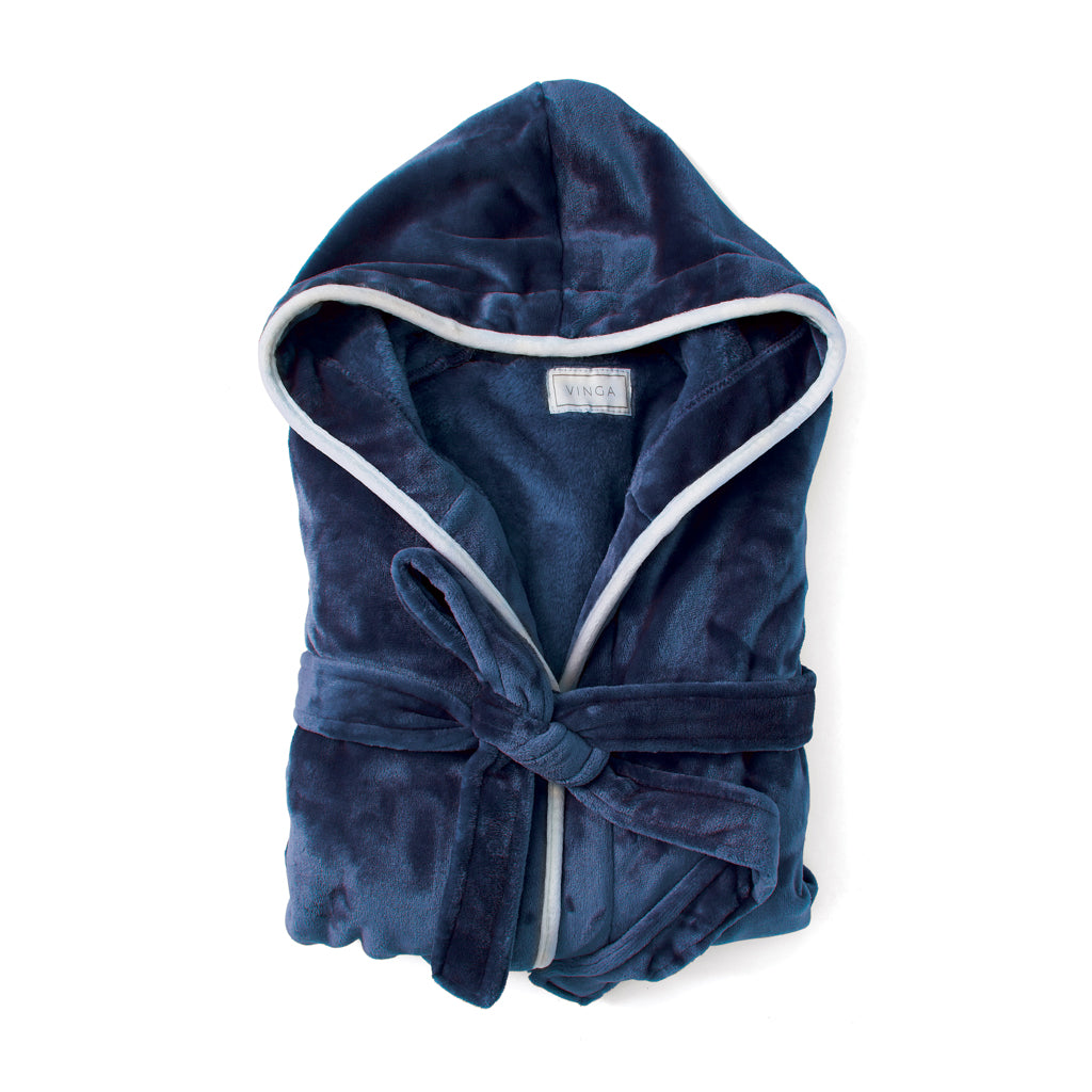 VINGA Louis Luxus Plüsch GRS rPET Bademantel Größe S/M – navy blau