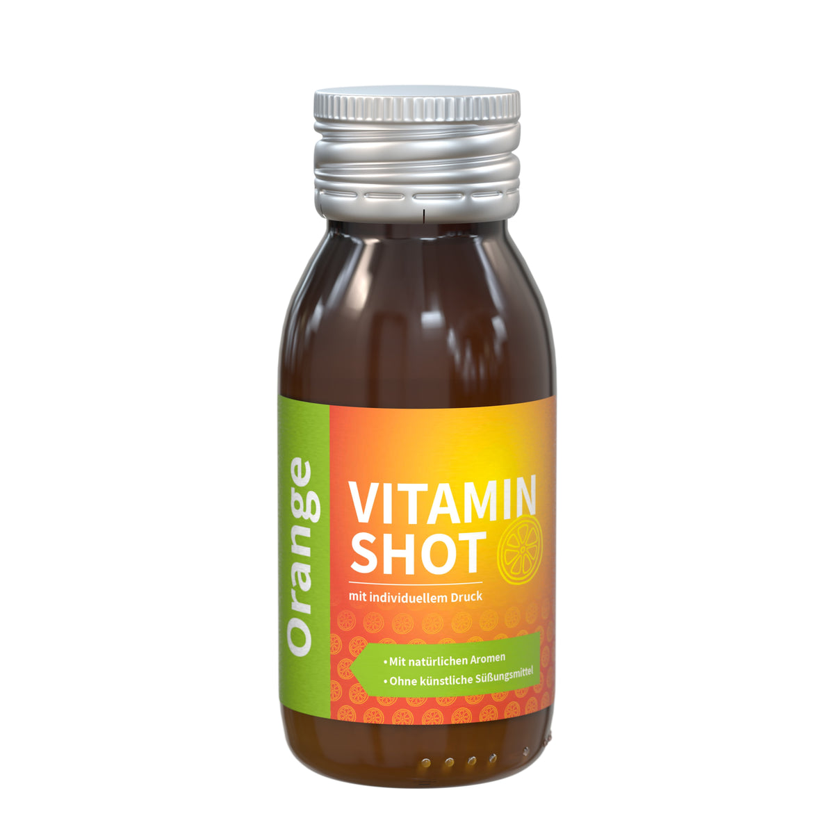 Vitamin Shot Orange 60 ml Flasche aus Glas mit Etikett