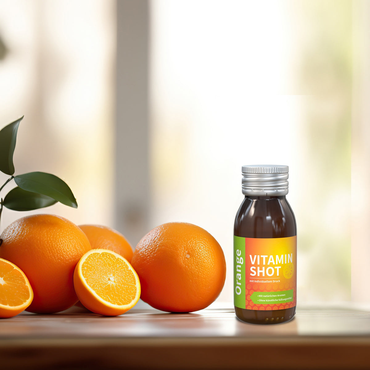Vitamin Shot Orange 60 ml Flasche aus Glas mit Etikett