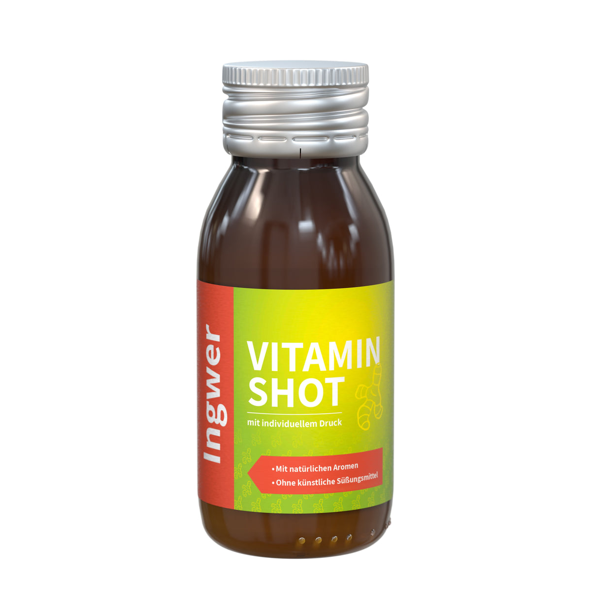 Vitamin Shot Orange Ingwer 60 ml Flasche aus Glas mit Etikett