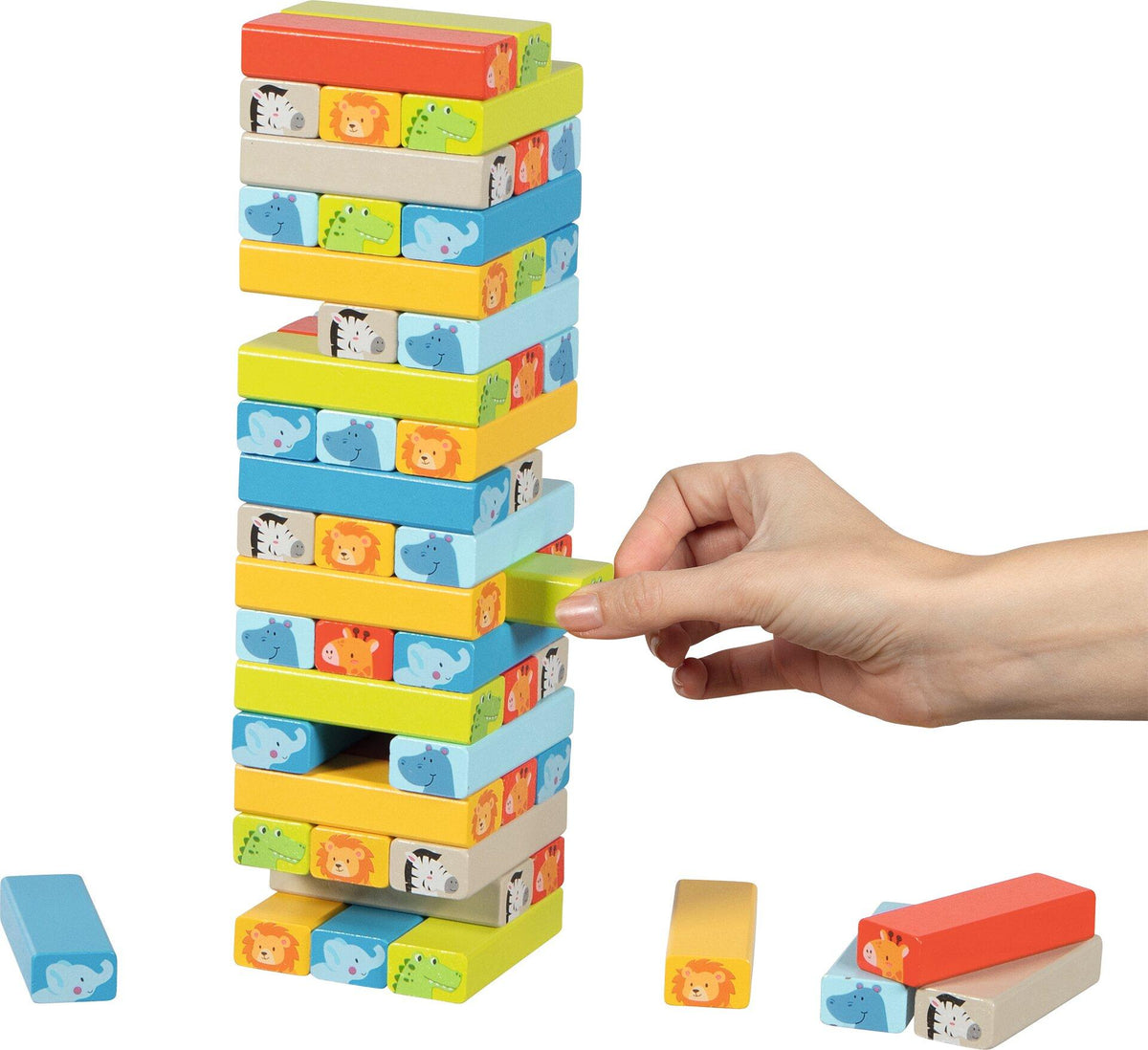 Wackelturm mit Tiermotiven und 55 Holzteilen von goki