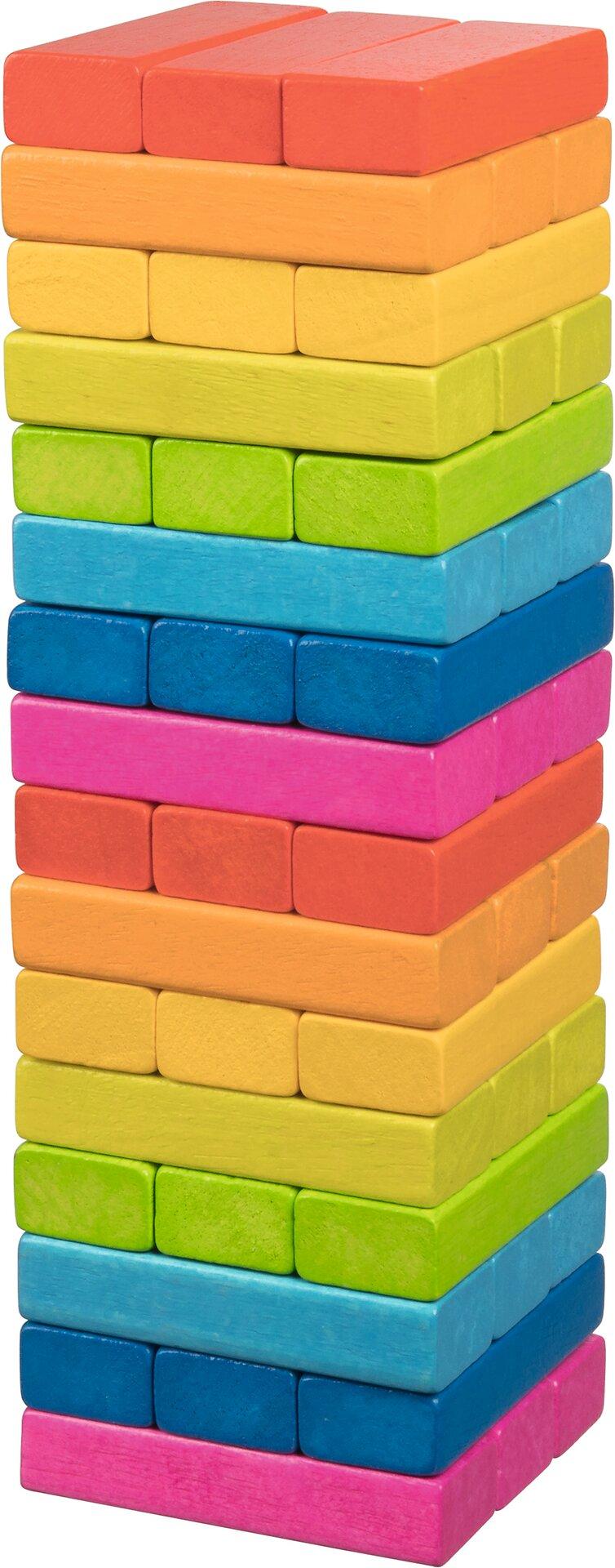 Wackelturm Regenbogen aus Holz mit 48 bunten Steinen