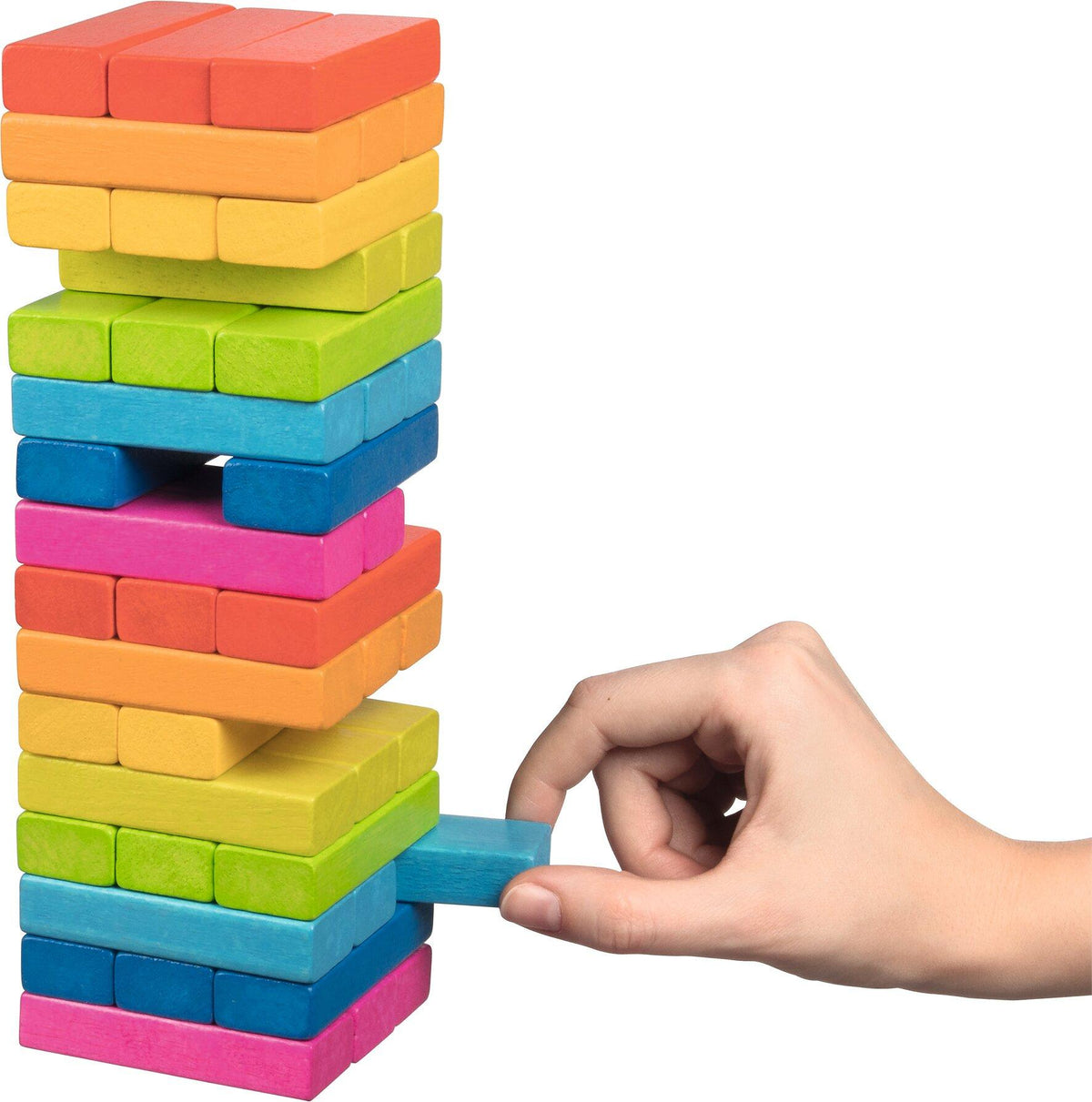 Wackelturm Regenbogen aus Holz mit 48 bunten Steinen – Detail