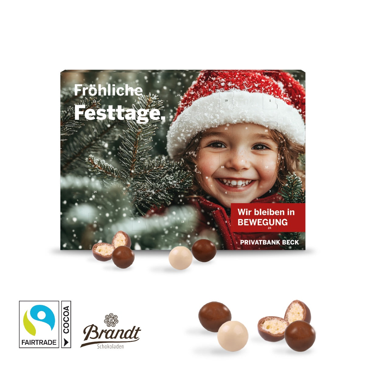 Wand Adventskalender mit individuellem Werbedruck und Aufhängeloch