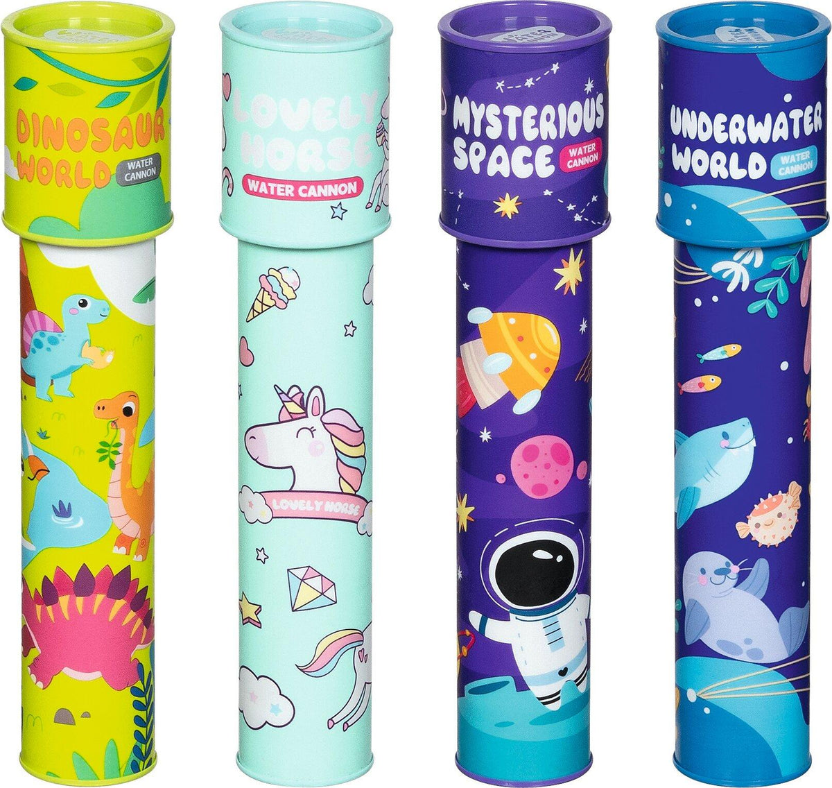 Wasserspritzer mit Motiven Dino, Einhorn, Weltraum, Unterwasser – Ansicht