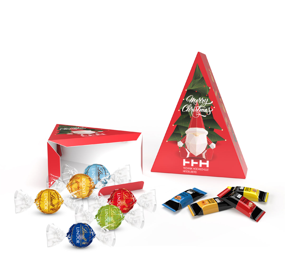 Weihnachtsbaum Kartonage mit Lindt Füllung, bedruckt