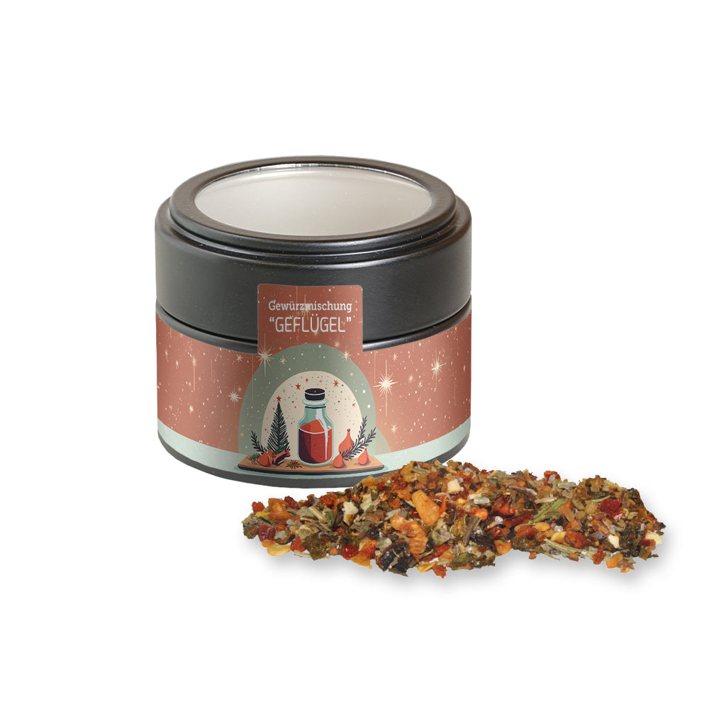 Weihnachtsgewürze in der schwarzen Metalldose Mini – Weihnachts Gewürzmischung Geflügel, ca. 55 g