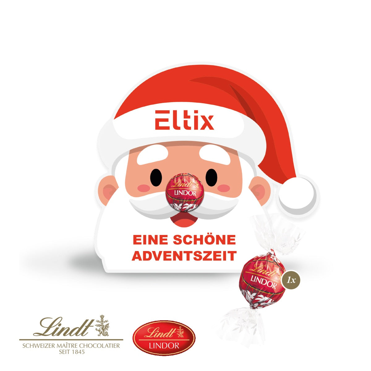 Werbekarte in Weihnachtsmannform aus Karton mit eigenem Motiv