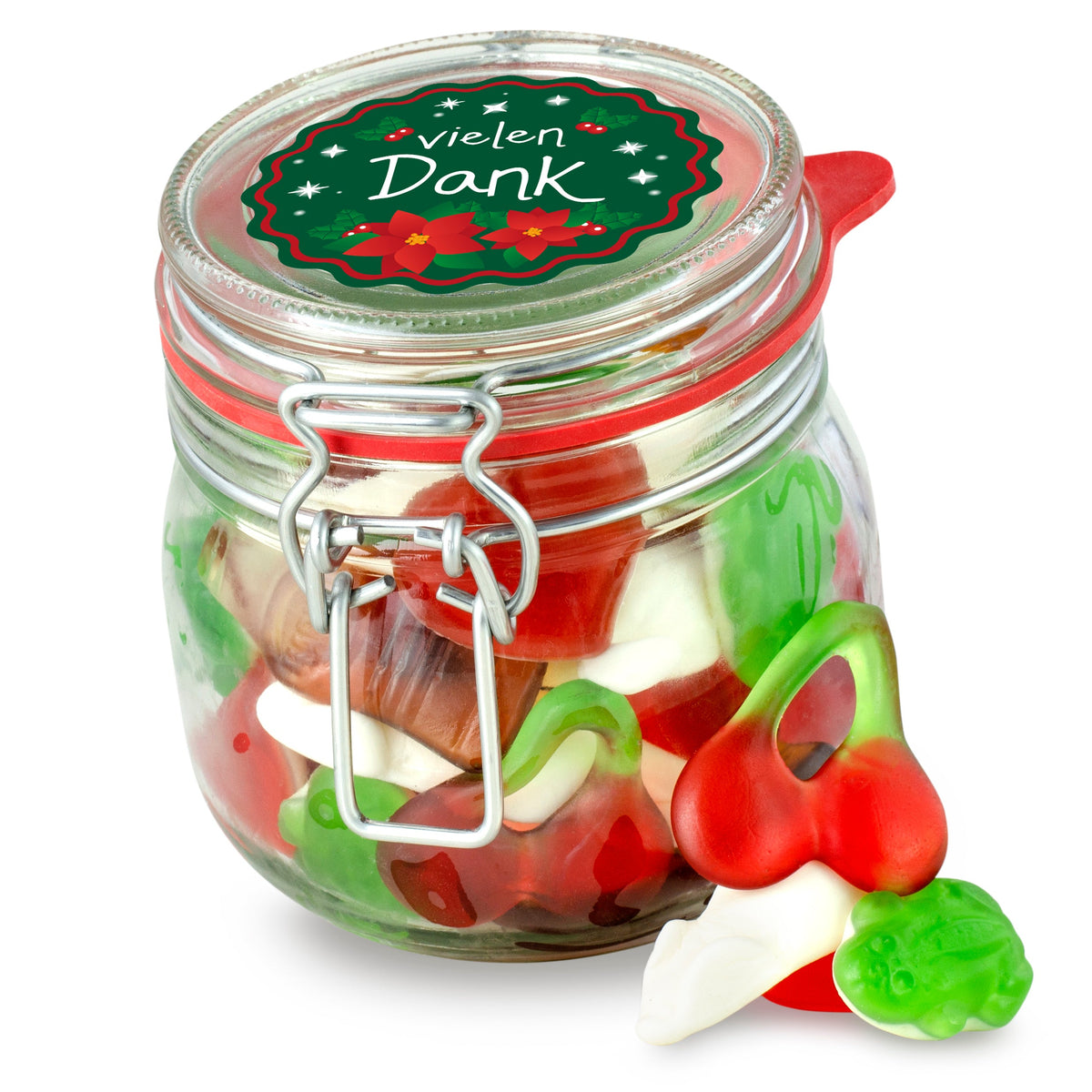Weihnachtsmischung im Bügelglas M 340 g mit Logo – Beispielmotiv
