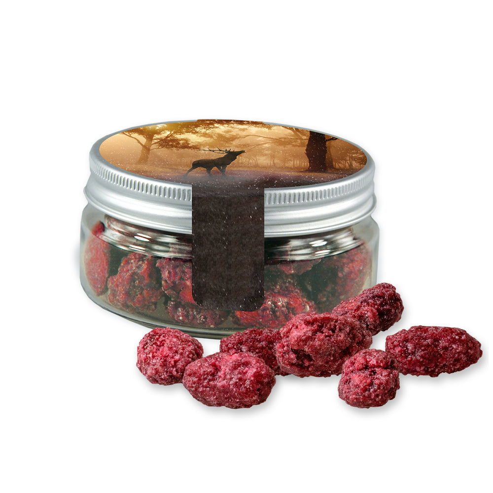 Weihnachtsnaschmischung in der kleinen Dose – Gebrannte Mandeln Himbeere, ca. 60 g