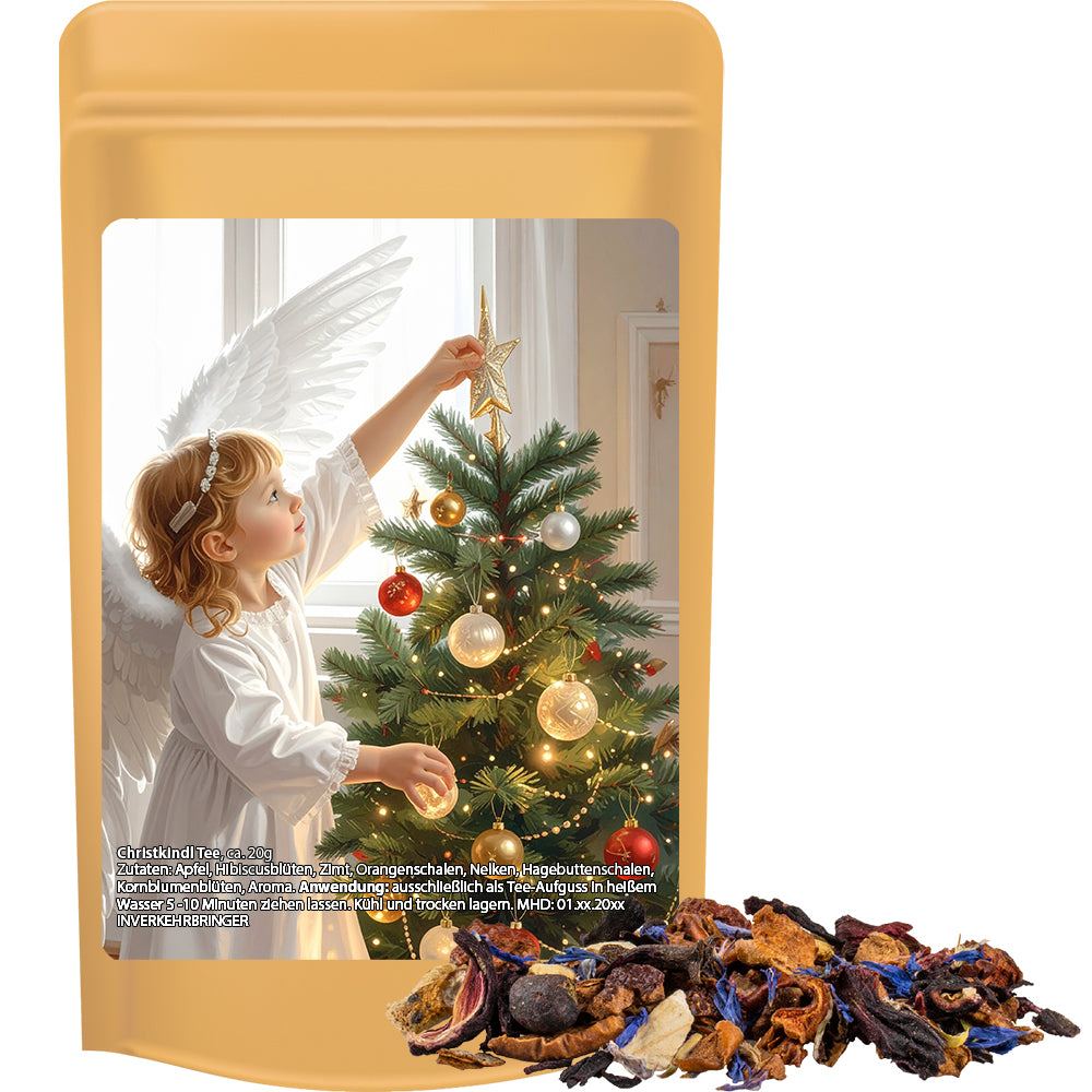 Weihnachtstee im Standbeutel Mini aus Kraftpapier – Christkindl Tee, ca. 20 g