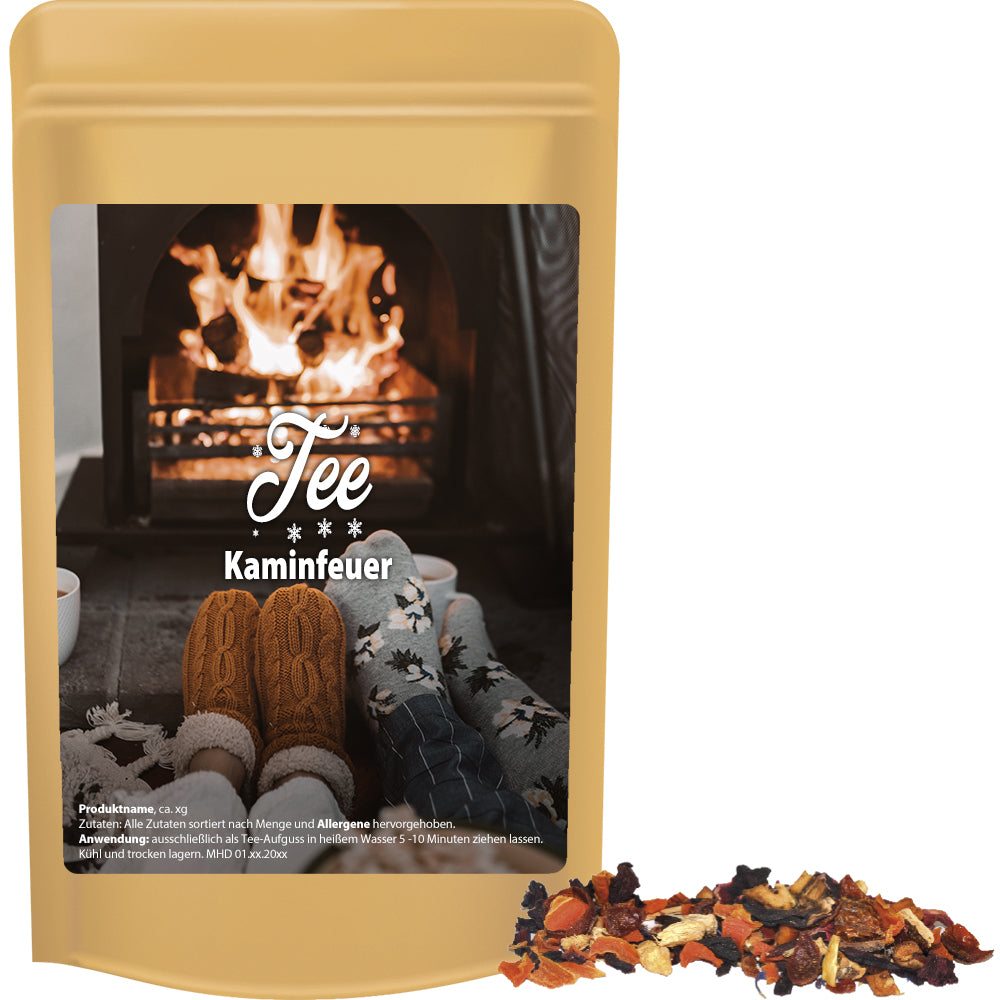 Weihnachtstee im Standbeutel Mini aus Kraftpapier – Kaminfeuer Tee, ca. 20 g