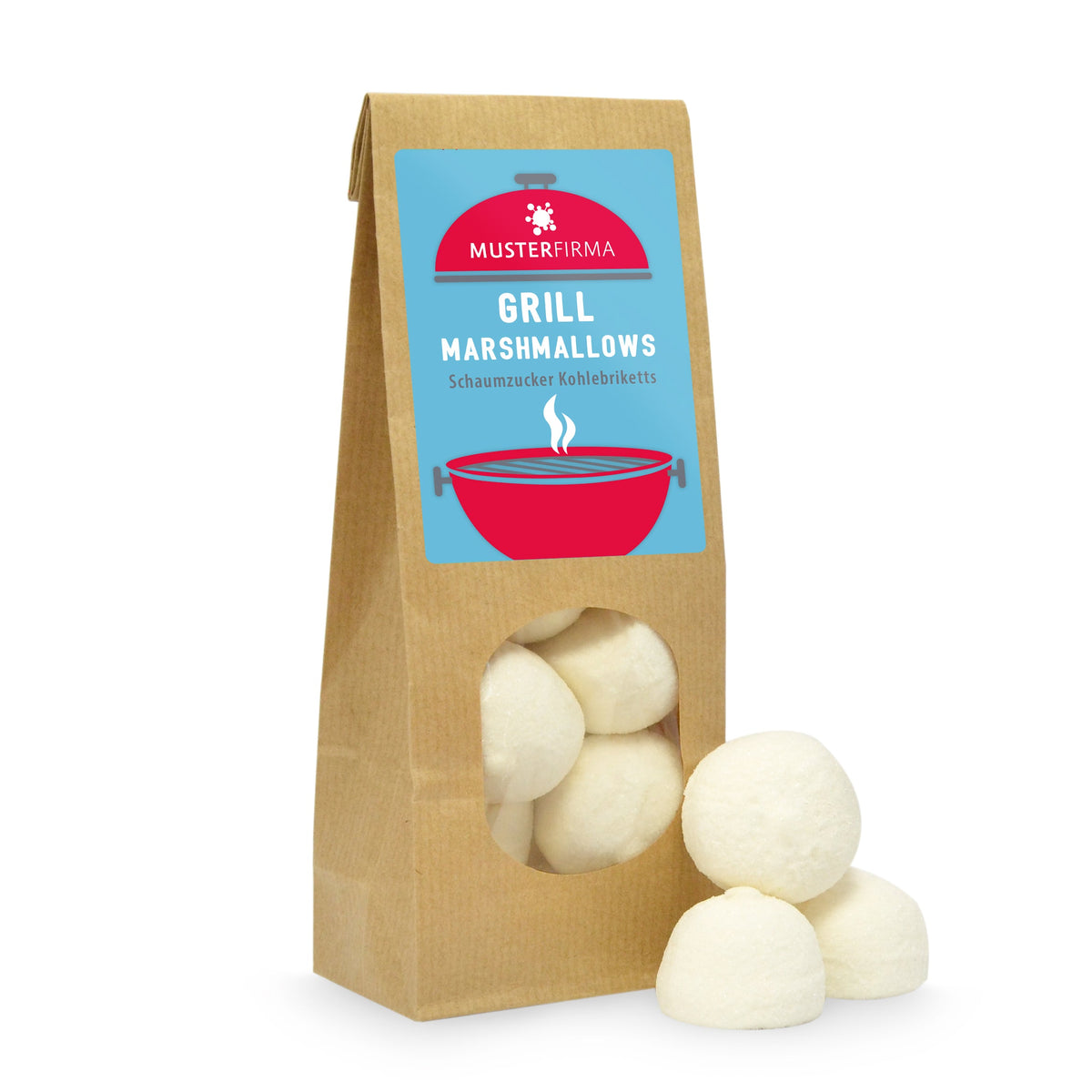 Weiße Marshmallow Kugeln Vanille im Papierbeutel 80 g – Beispielmotiv