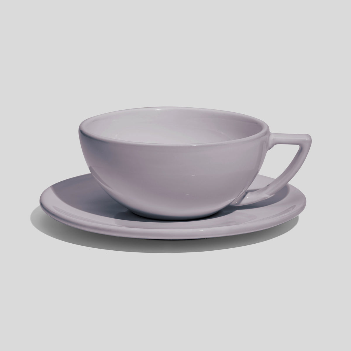 Weite Schalentasse mit Dreiecksgriff und Untertasse 280 ml – Hellgrau