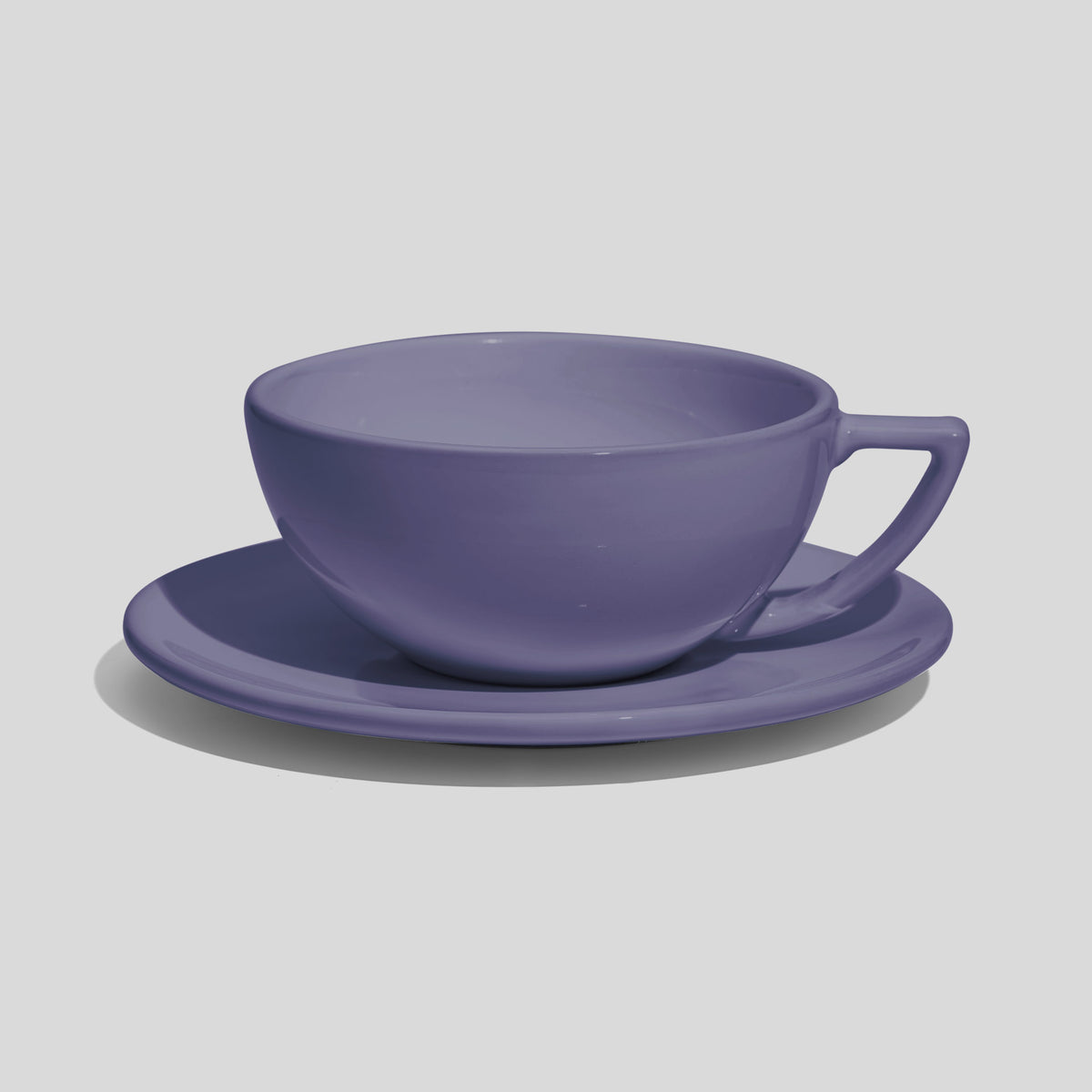 Weite Schalentasse mit Dreiecksgriff und Untertasse 280 ml – Lavendel