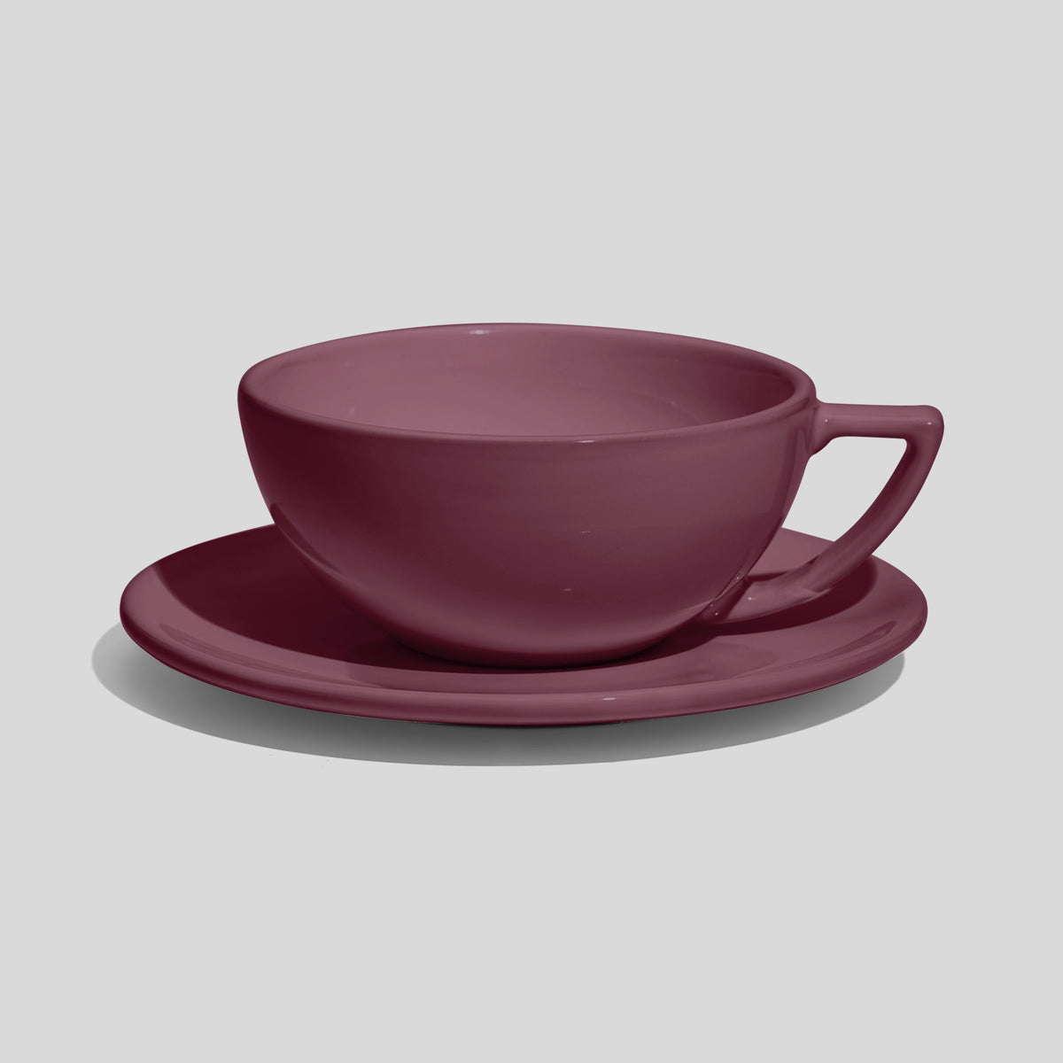 Weite Schalentasse mit Dreiecksgriff und Untertasse 280 ml – Mauve