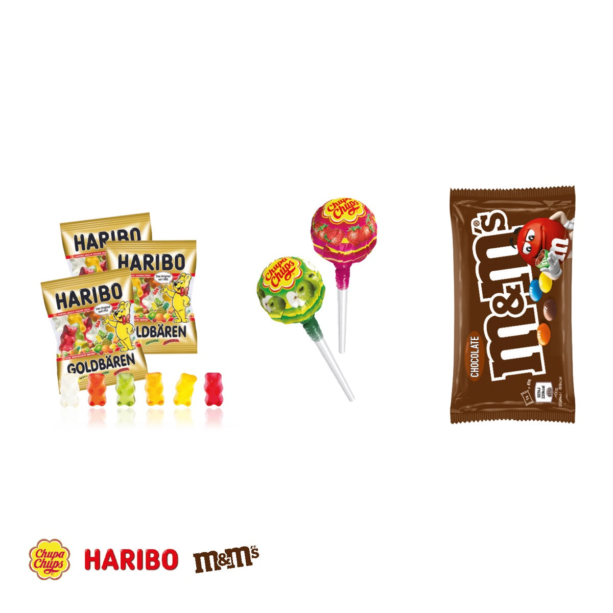 Goodie Bag mit Schokolinsen, Haribo Goldbären und Chupa Chups