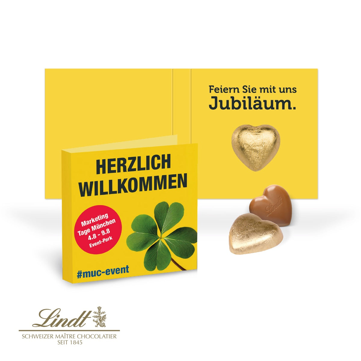 Kleine quadratische Klappkarte mit Werbemotiv