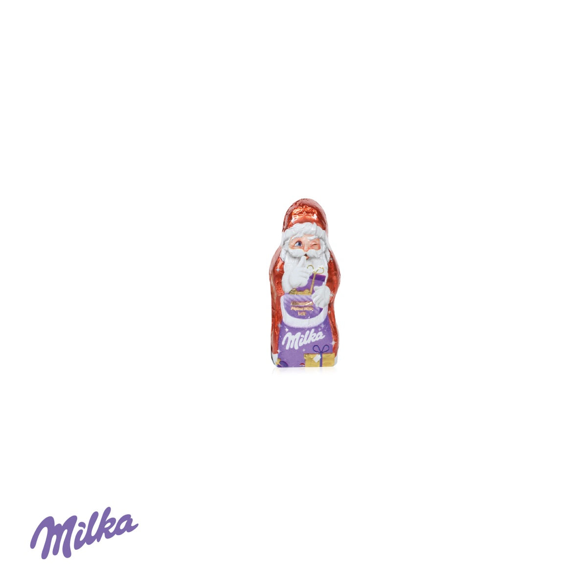 Geöffnete Klappkarte mit kleinem Milka Weihnachtsmann