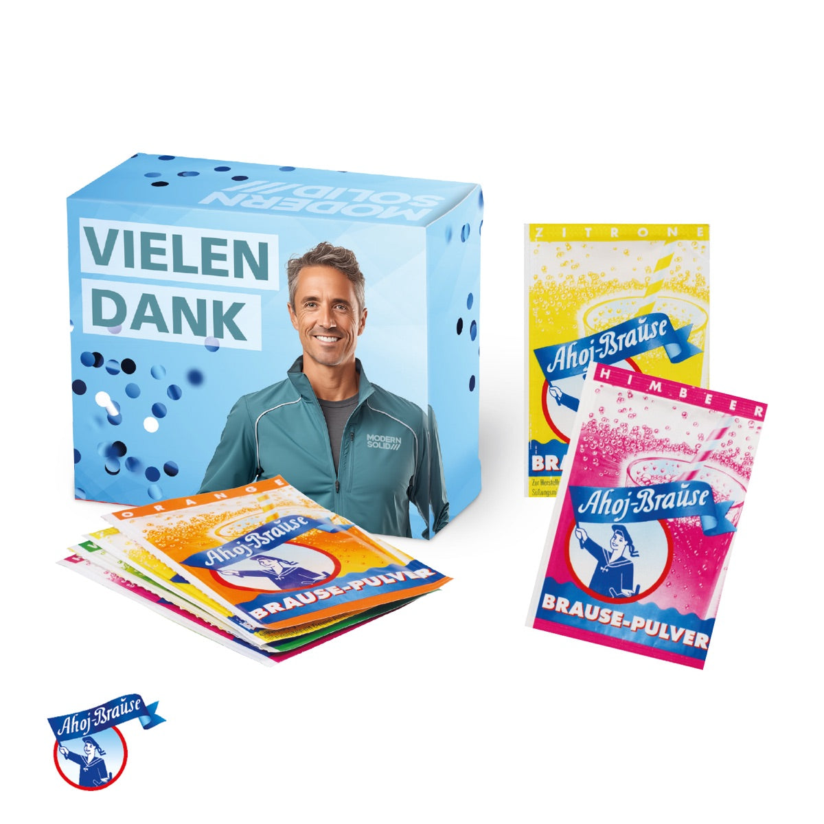 Kleine Werbebox aus Karton mit vollflächigem Motiv