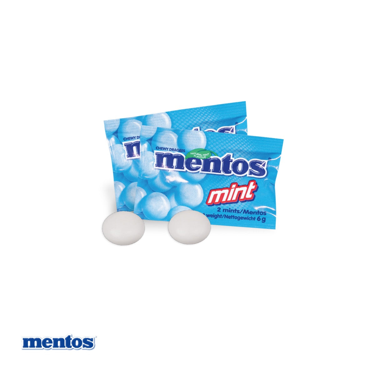 Geöffnetes Briefchen mit einer Packung Mentos Mint