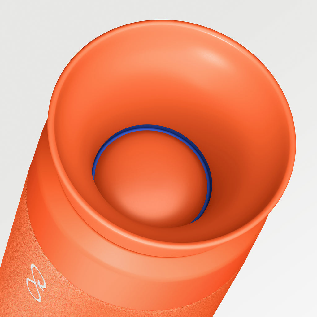 B-Corp zertifizierter Ocean Bottle Thermosbecher als Werbegeschenk in orange Deckel