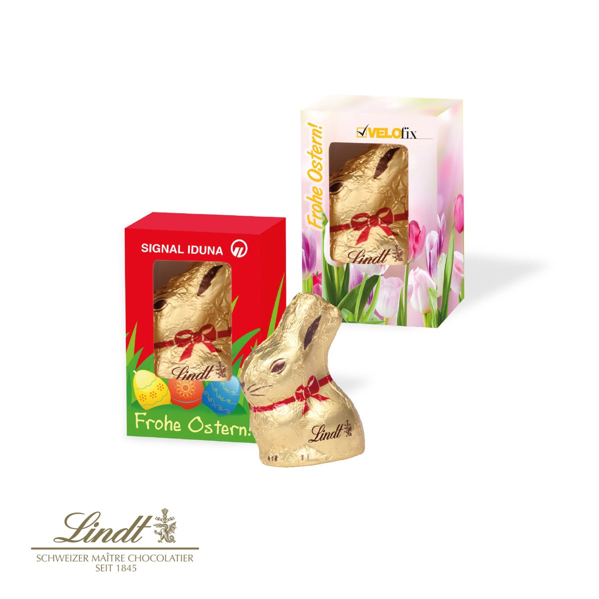 Kleine bedruckte Werbekartonage zu Ostern mit Fläche für dein Logo