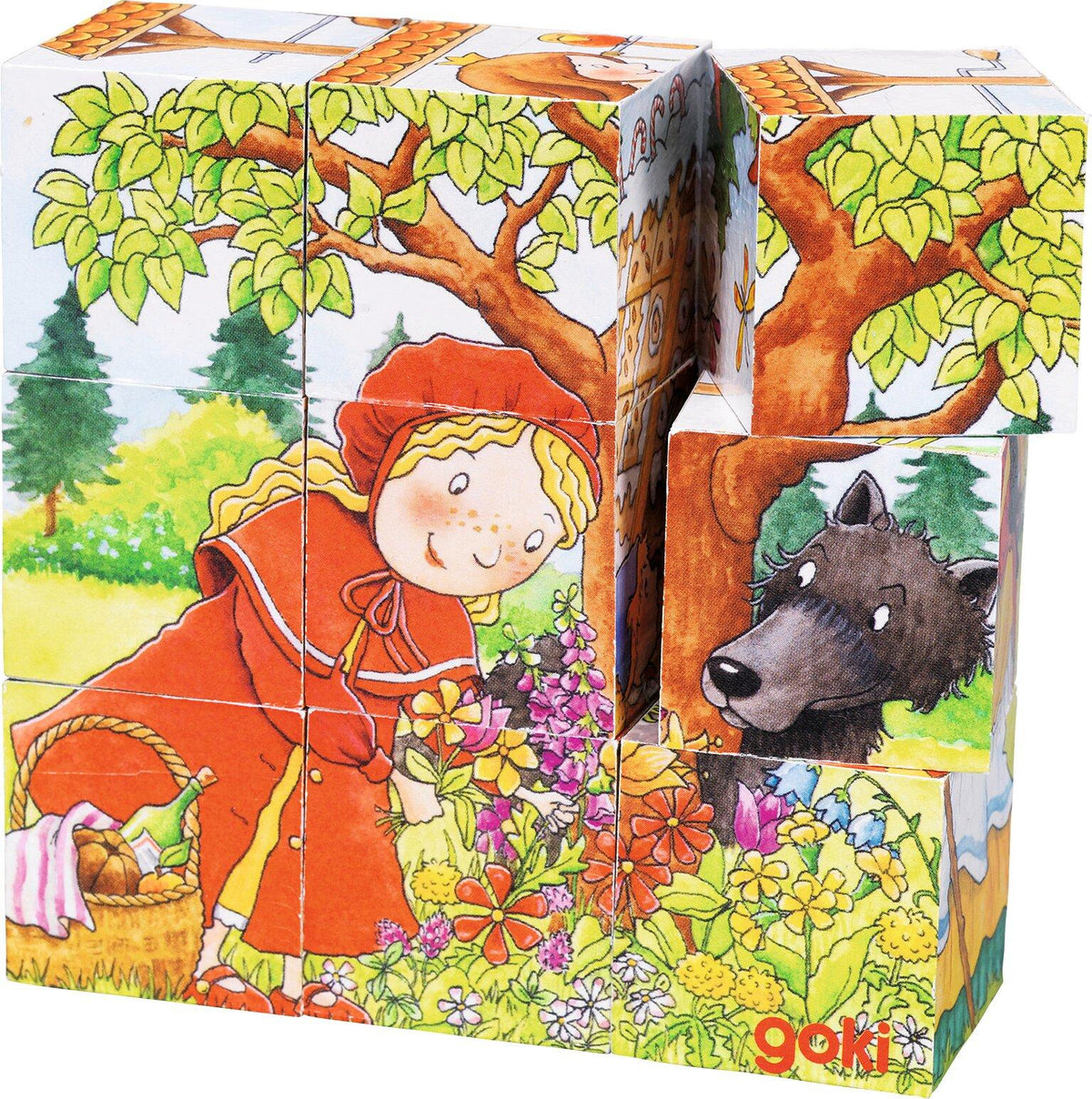 Würfelpuzzle Märchen mit neun Würfeln aus Holz von goki – Ansicht