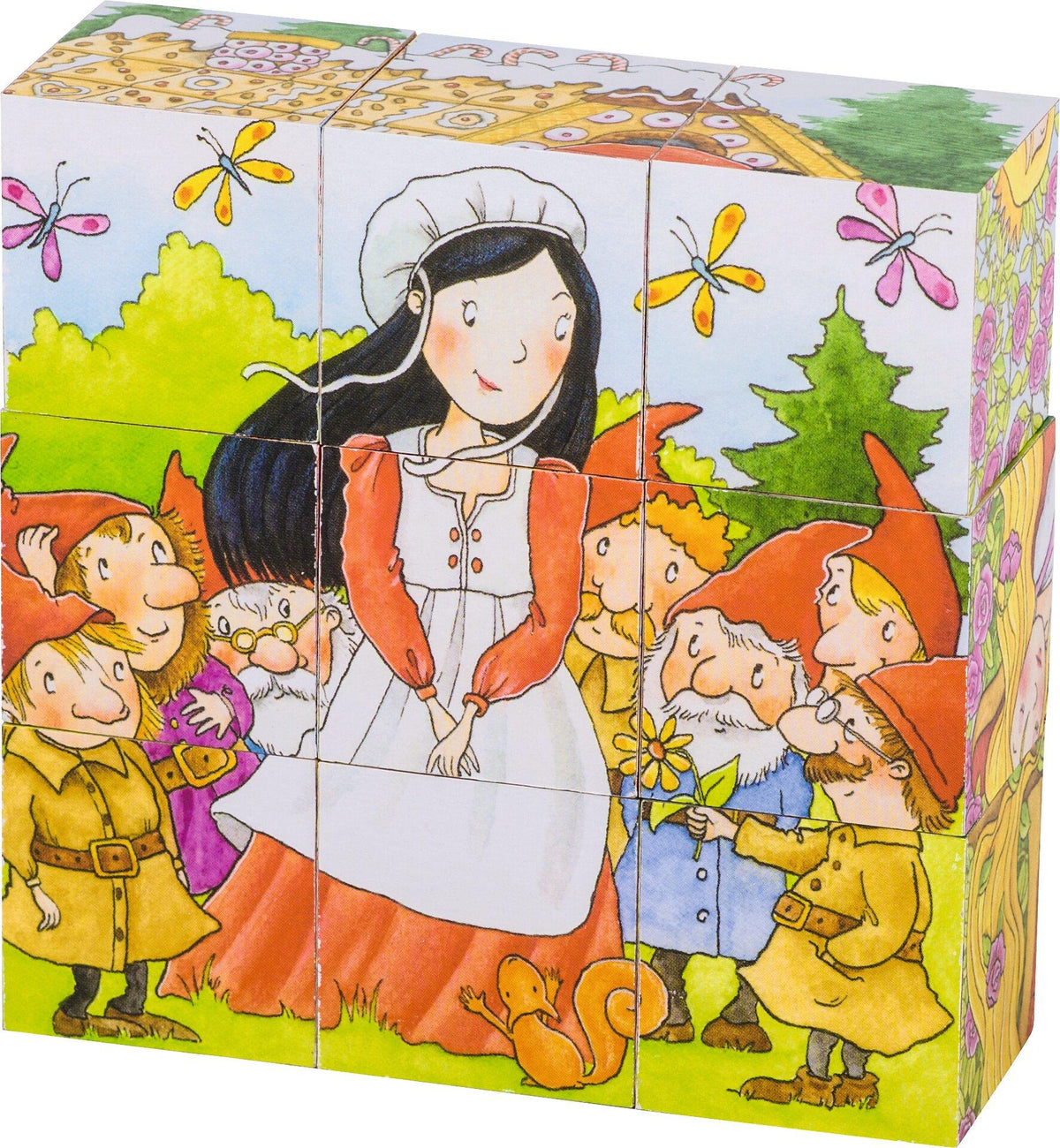 Würfelpuzzle Märchen mit neun Würfeln aus Holz von goki – Nahaufnahme