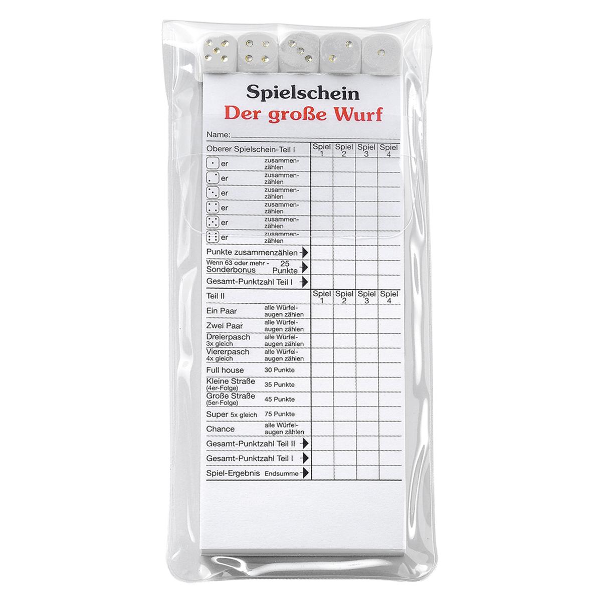 Würfelspiel „Der große Wurf“ im Etui – Weiß