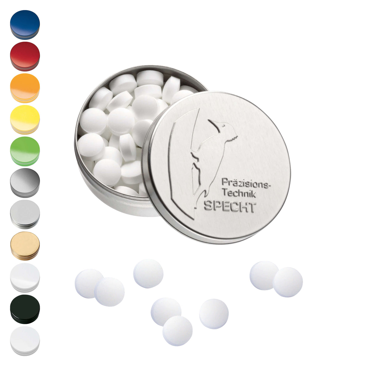 XS Prägedose aus Weißblech mit Pfefferminzpastillen oder tic tac, 18 g