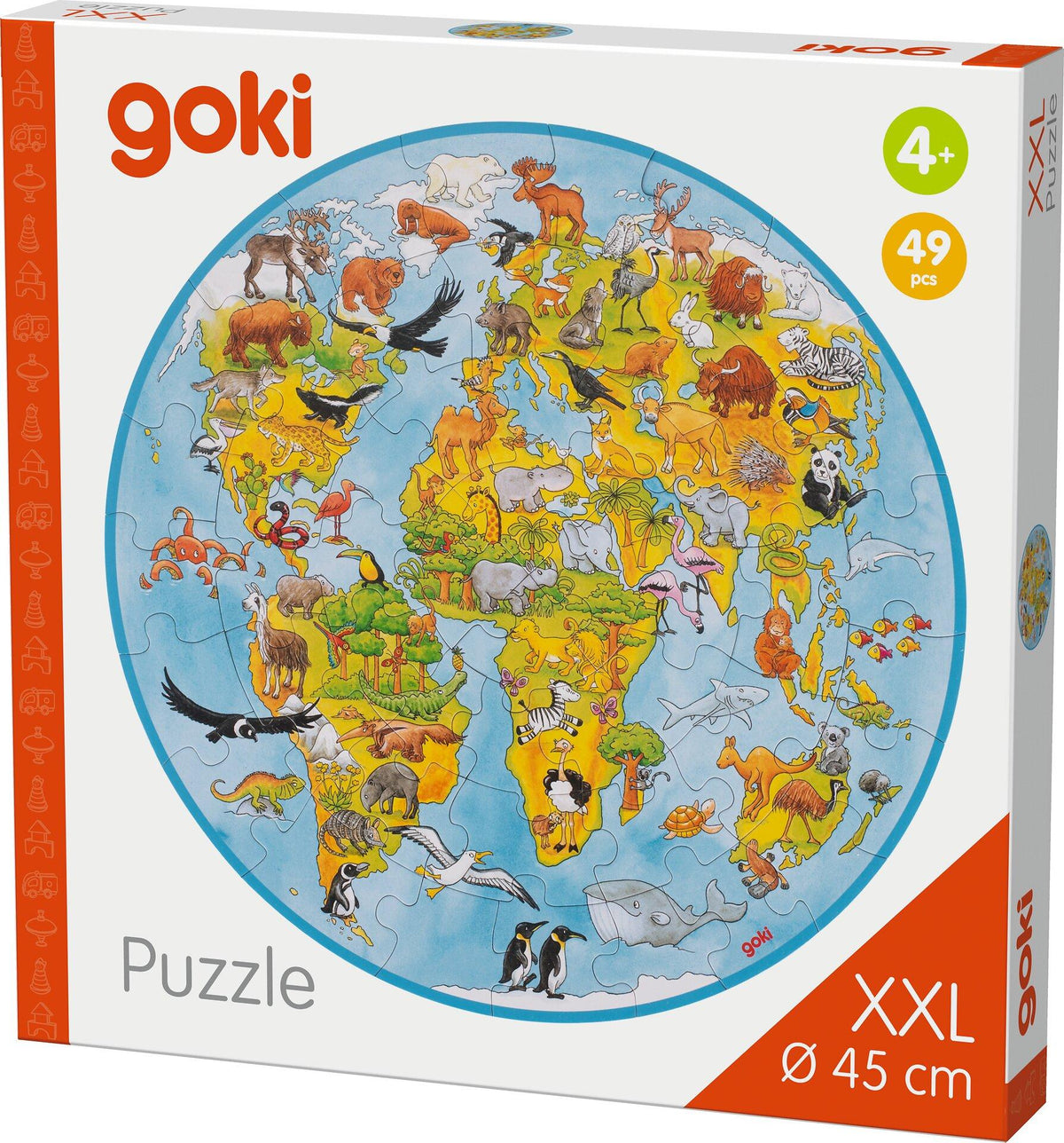 XXL Rundpuzzle Welt mit Tieren aus Pappe von goki – weitere Ansicht