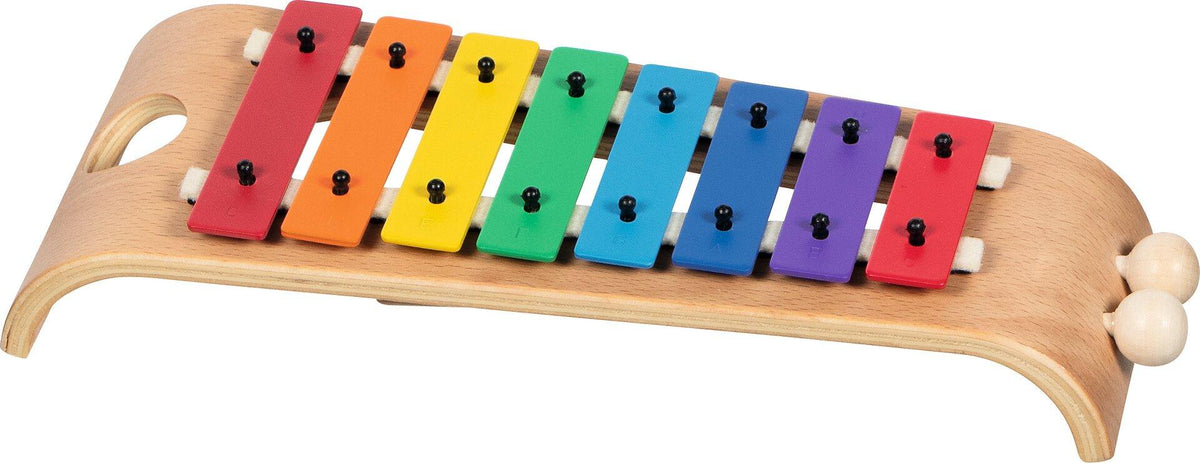 Xylophon 28 cm mit acht Metallplatten und zwei Klöppeln