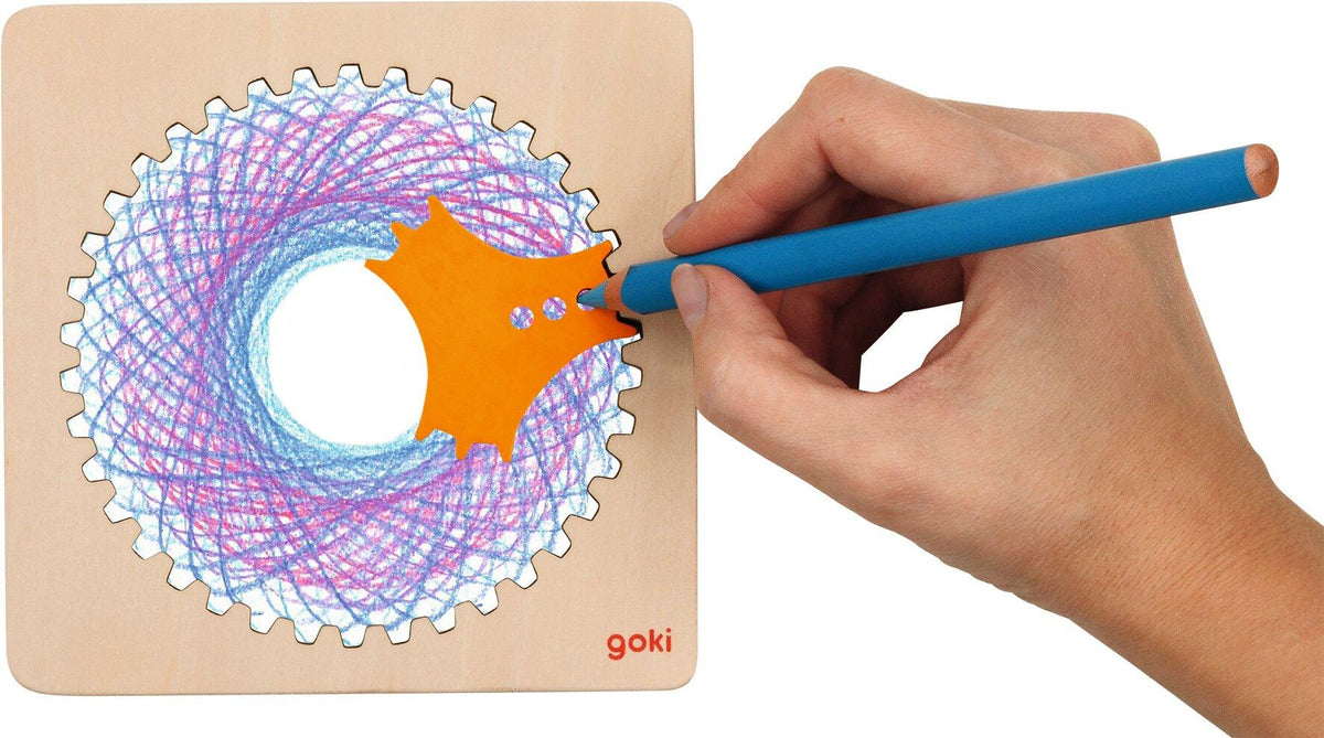 Zahnrad Zeichenset Spirograph aus Holz mit sechs Teilen – weitere Ansicht