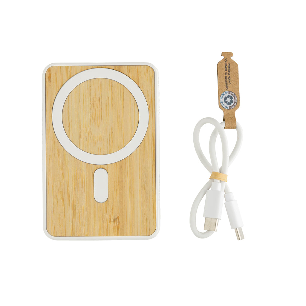Zen 5000mAh 5W magnetische Bambus-Powerbank aus RCS rPlastik – weiß