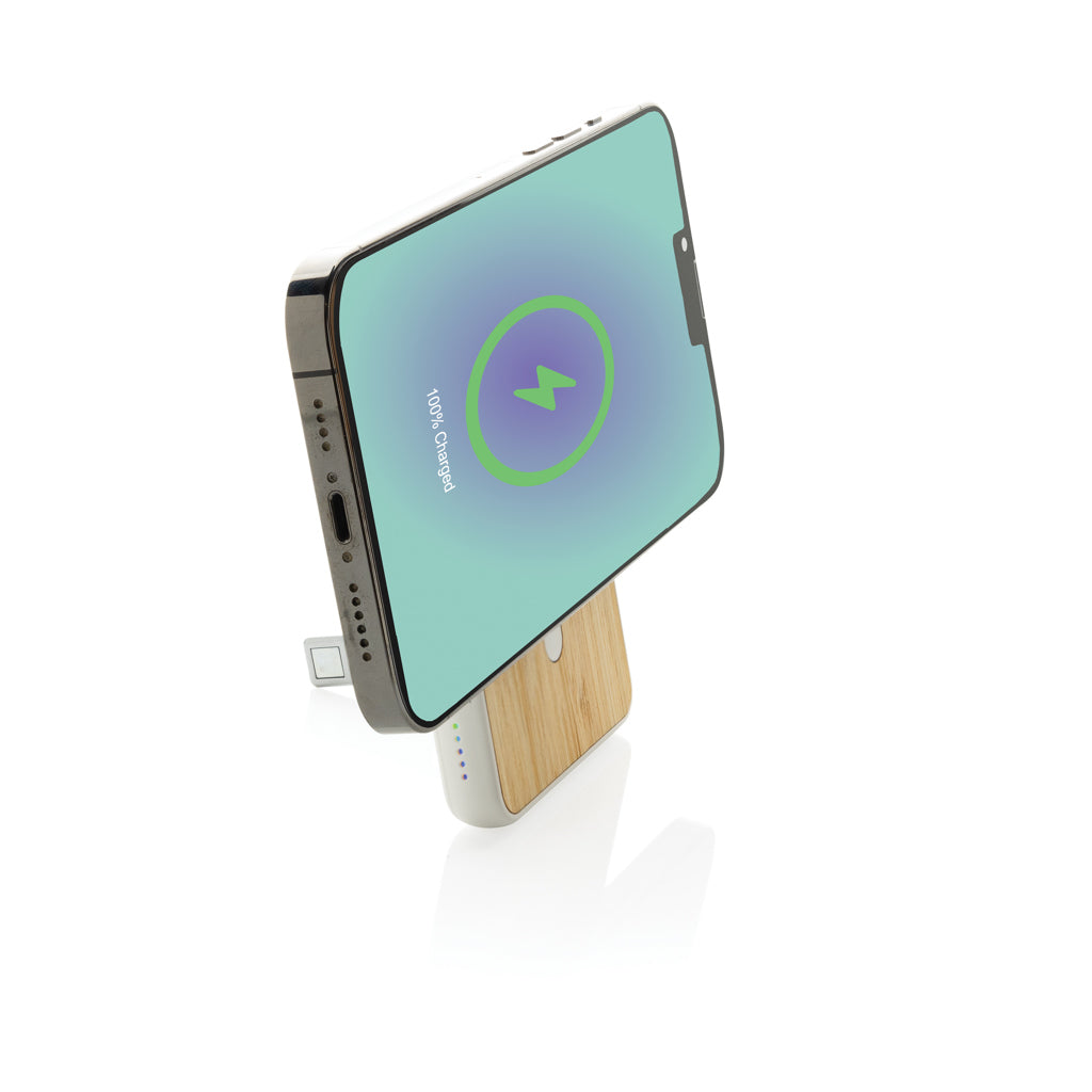 Zen 5000mAh 5W magnetische Bambus-Powerbank aus RCS rPlastik – weiß