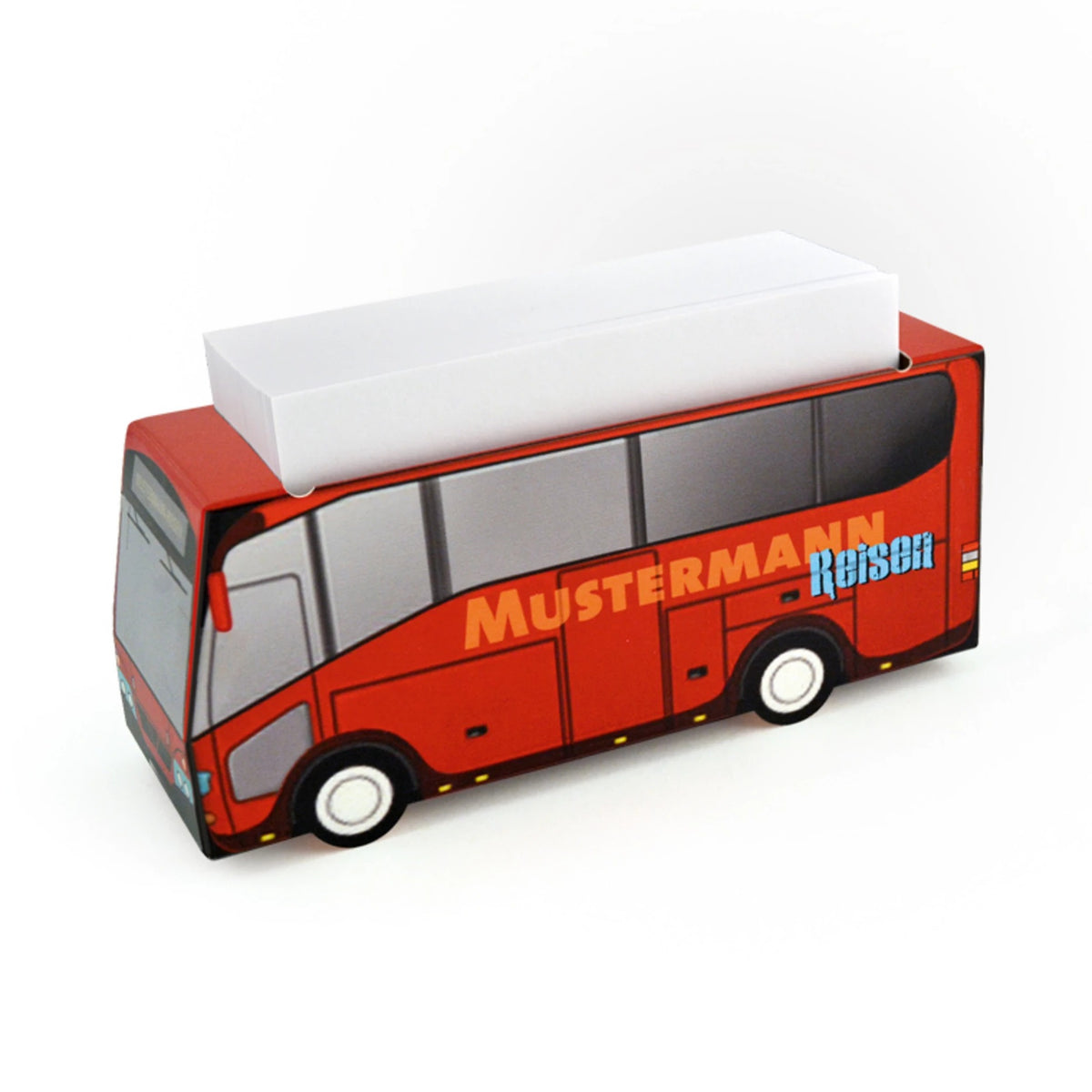 Zettelbox in Bus Form 45 x 135 x 60 mm mit Logo – Ansicht