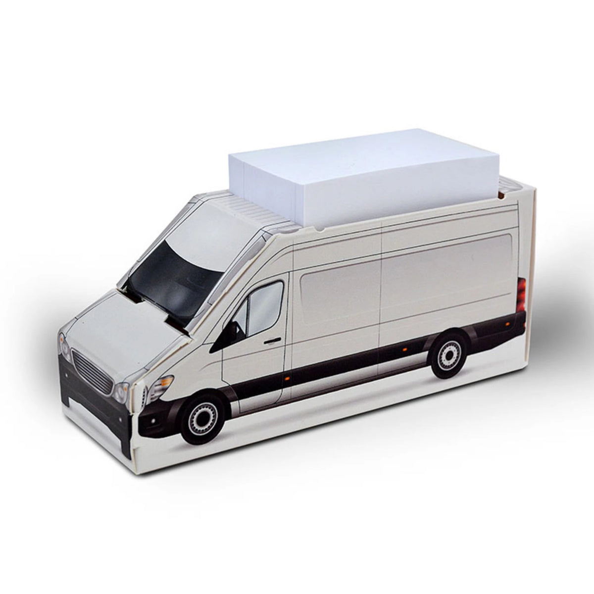 Zettelbox in Form eines Transporters mit Logo – Ansicht