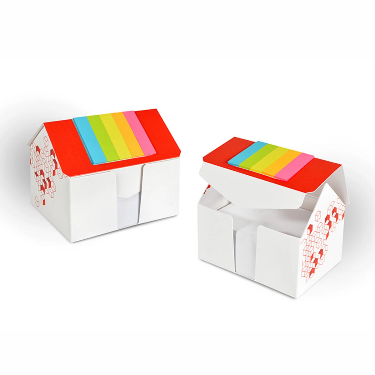 Zettelbox in Hausform mit Markerset bedrucken – Ansicht