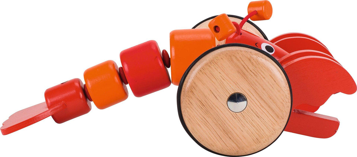 Ziehtier Hummer Rüdiger in Rot und Orange aus Holz – Detailansicht