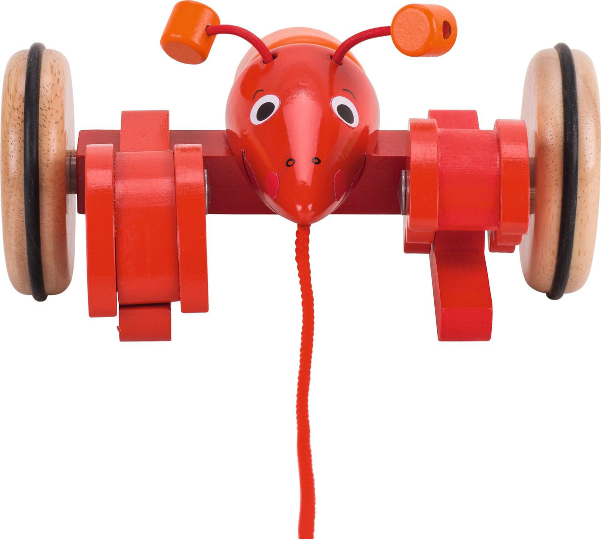 Ziehtier Hummer Rüdiger in Rot und Orange aus Holz – Seitenansicht