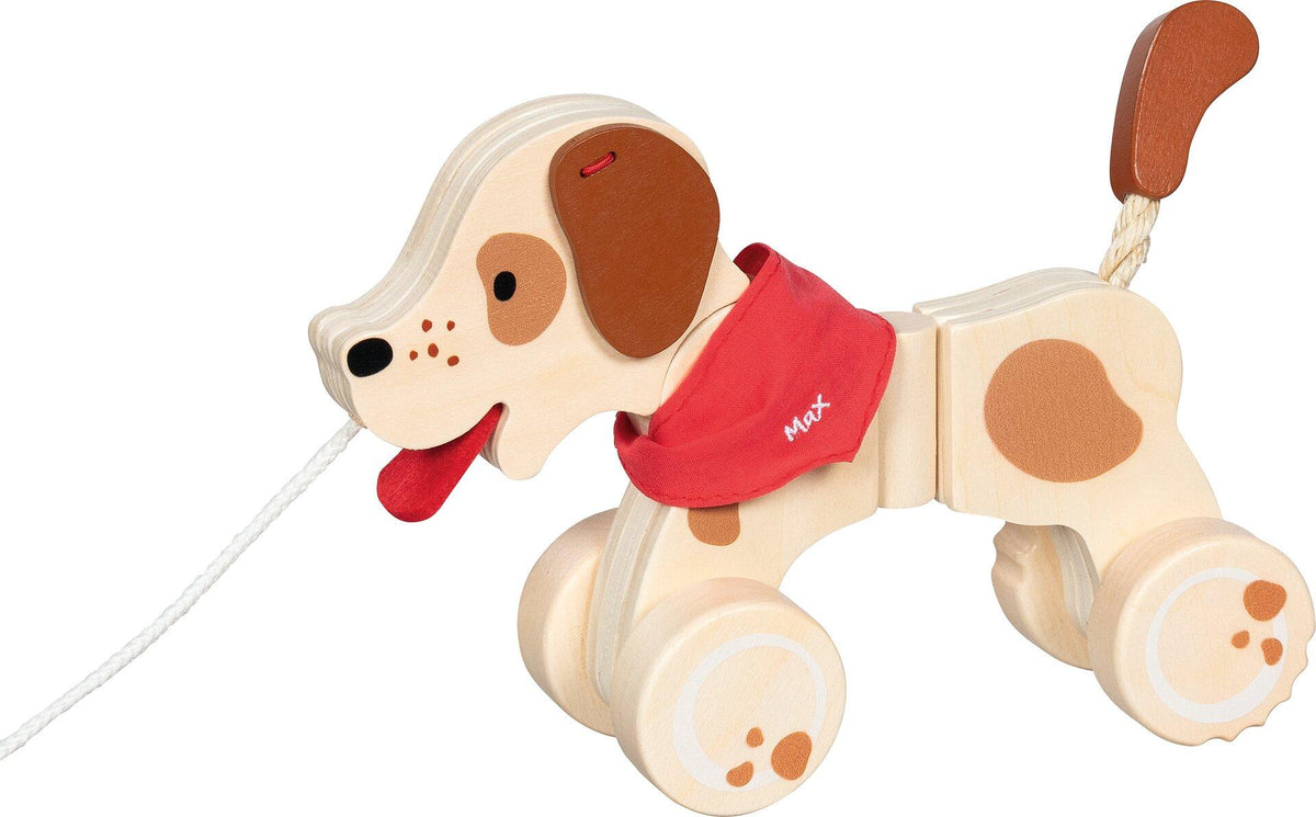 Ziehtier Hund Max mit rotem Halstuch von goki – Detailansicht