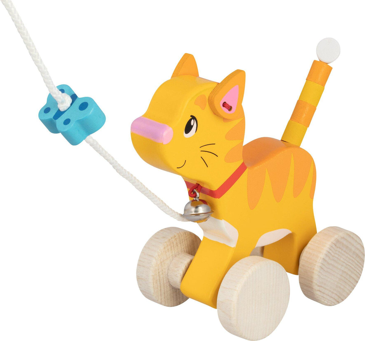 Ziehtier Katze mit Glöckchen und Schmetterling an der Schnur – Ansicht
