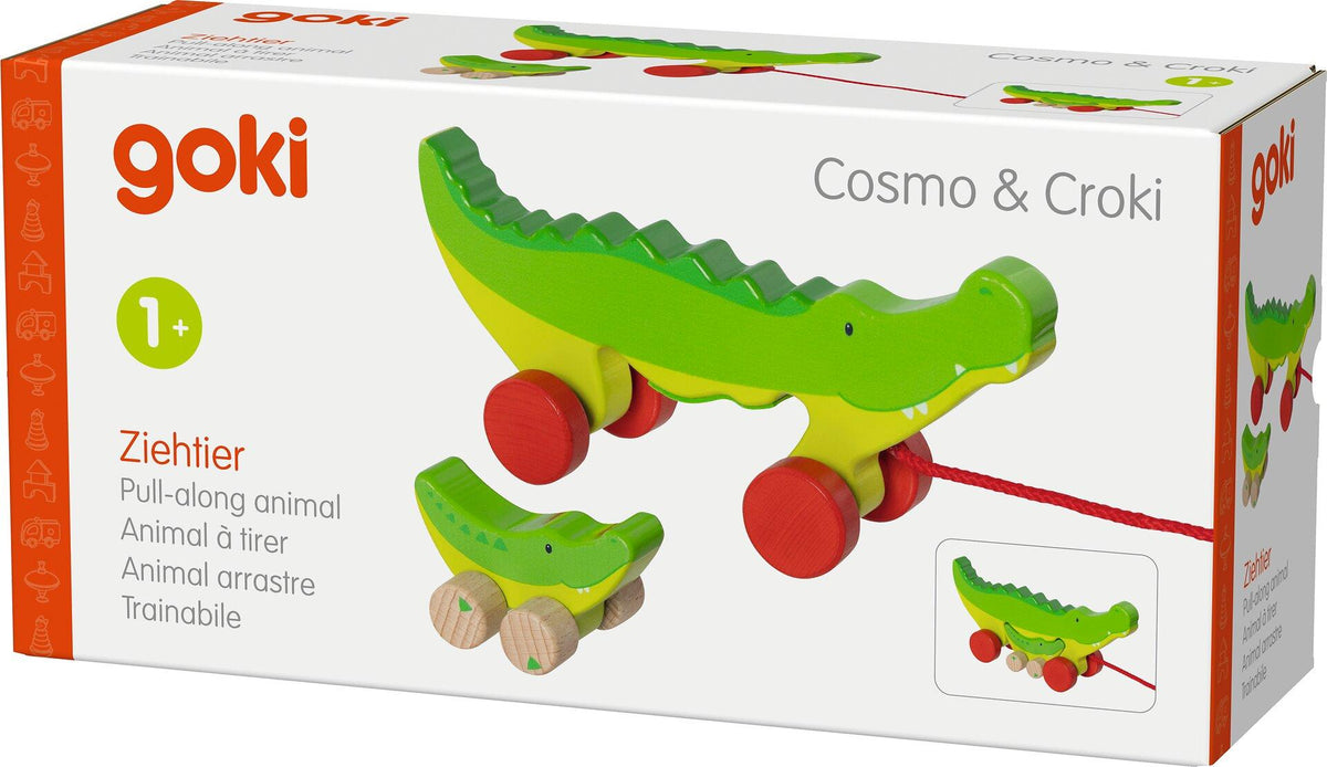 Ziehtier Krokodile Cosmo und Croki aus Holz – Seitenansicht