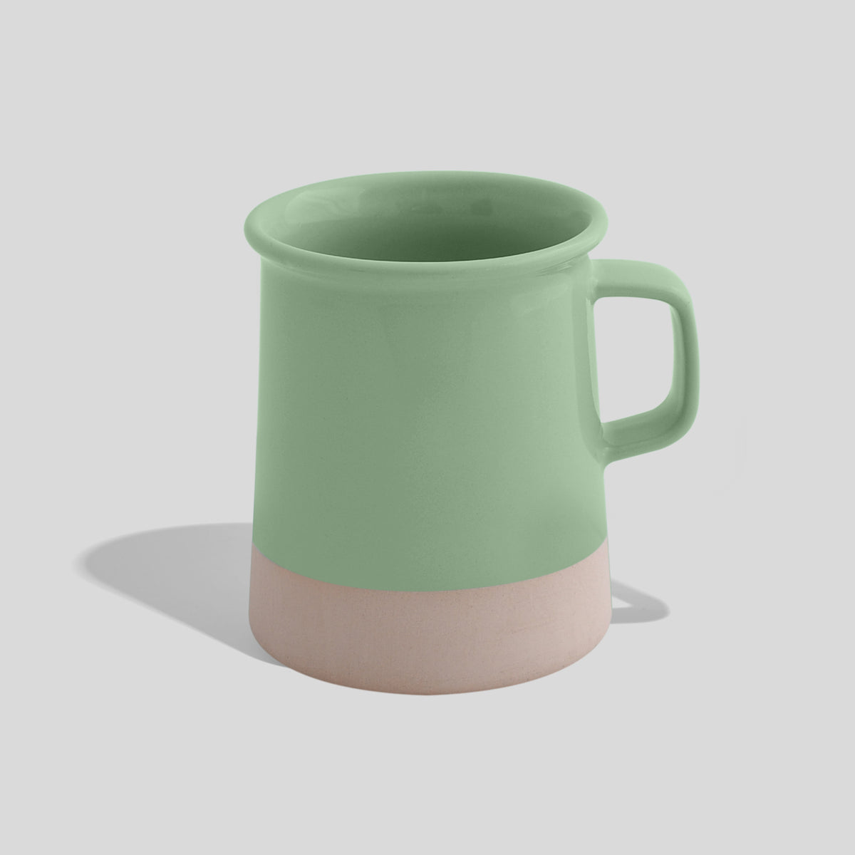 Zylindrische Keramiktasse 380 ml mit unglasiertem Sockel – Mintgrün