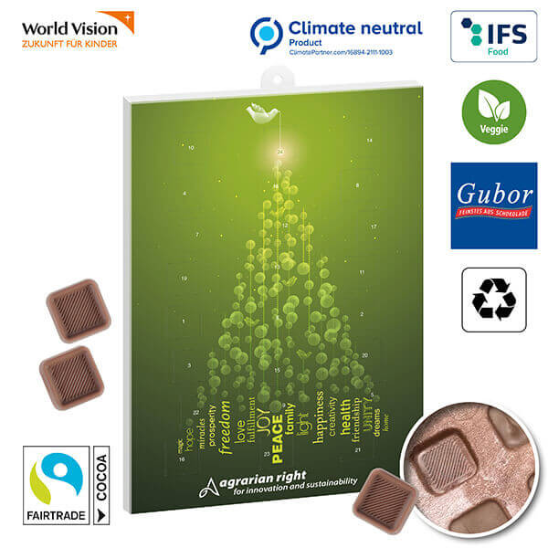 reinpapier Schokoladen-Adventskalender mit Fairtrade Schokolade im Hochformat