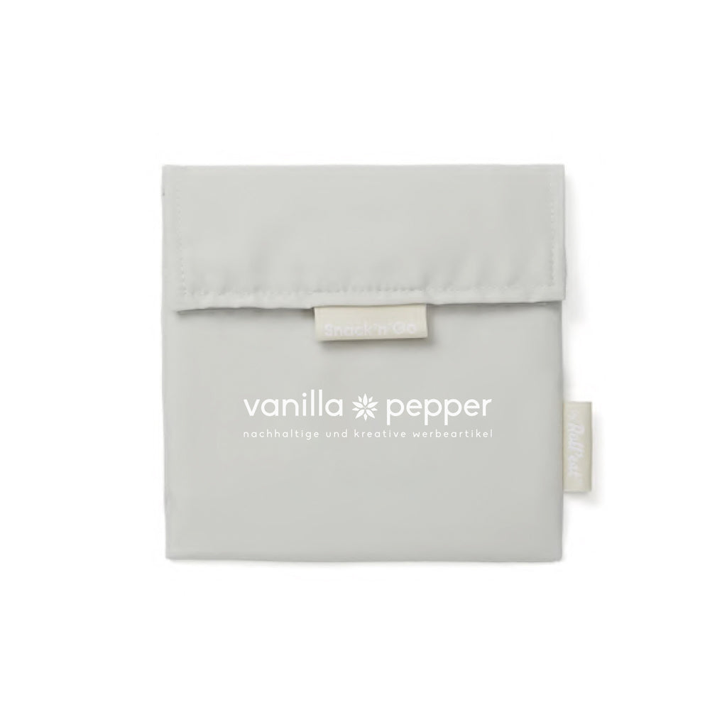 Snackbeutel in hellgrau mit Vanilla & Pepper Logo